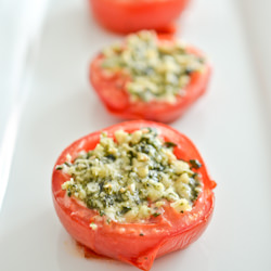 Pesto Stuffed Roast Tomatoes - Recipe photo by The Endless Meal