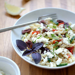 Greek Lemon Pasta Salad - Recipe photo by FoodieCrush