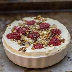 Baked Goat Cheese with Raspberries - Recipe photo by thetomatotart