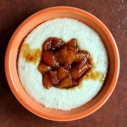 Sweet Grits with Sorghum Peaches - Recipe photo by The Runaway Spoon