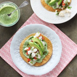 Ceviche Tostadas w. Cilantro Cream - Recipe photo by Kitchen Konfidence