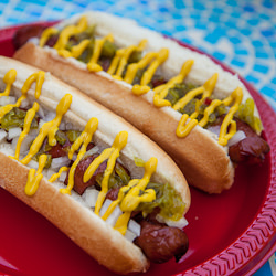 Grilled spiral cut hot dogs - Recipe photo by cookshootandeat