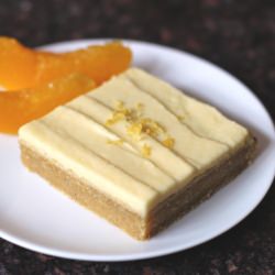 Peach Blondies with Peach Frosting - Recipe photo by dessertswithbenefits