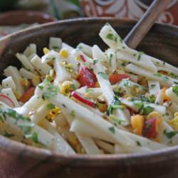 Jicama, Charred Corn, Peach Salad - Recipe photo by fabiola@notjustbaked