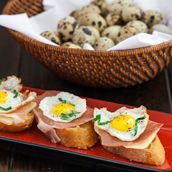 Quail Eggs and Prosciutto Crostini - Recipe photo by jocooks