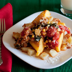 Fried Polenta with Sausage Stew - Recipe photo by BarbaraBakes