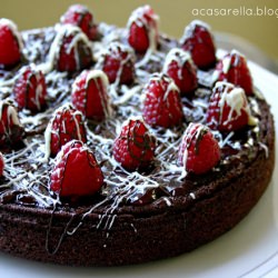 Raspberry Brownie Cake - Recipe photo by Elena at A Casarella