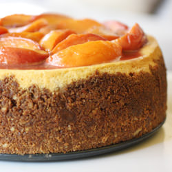 Bourbon-Roasted Peach Cheesecake - Recipe photo by lisal