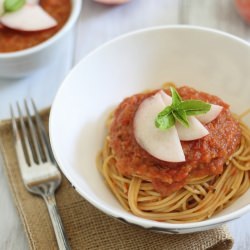 Roasted Tomato & Peach Sauce - Recipe photo by Running to the Kitchen