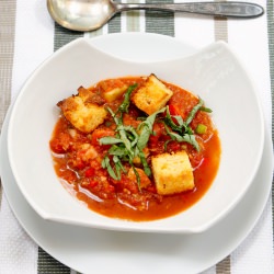 Gazpacho w/ croutons - Recipe photo by sierraspringsphoto