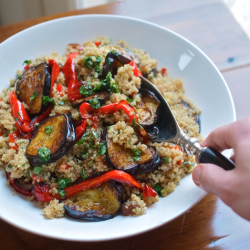 Quinoa with Aubergine & Red Pepper - Recipe photo by Jordan Bourke