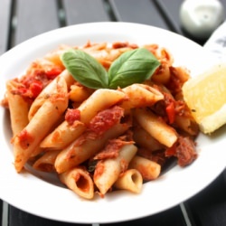 Spicy Tuna Red Sauce Over Pasta - Recipe photo by thesecondserving