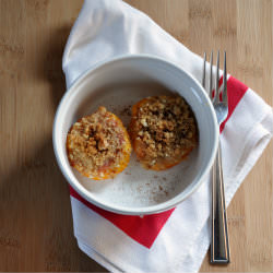 Roasted Peaches with Almond Crumble - Recipe photo by allfourburners