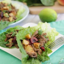 Sweet Carnitas Lettuce Wraps - Recipe photo by Running to the Kitchen
