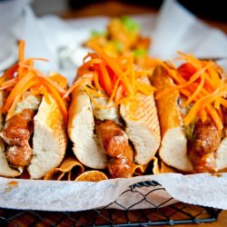 Merguez Dogs With Pickled Carrots - Recipe photo by foodrepublic