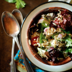 Orzo, Tomato, and Goat Cheese Salad - Recipe photo by HowToSimplify