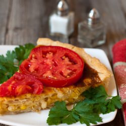 Corn-Onion-Tomato-Goat Cheese Tart - Recipe photo by Cooking with Michele