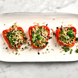 Couscous stuffed red peppers - Recipe photo by loveandlemons