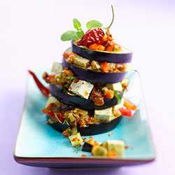 Vegan Aubergine Tower With Tofu - Recipe photo by finedininglovers