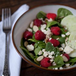 Cucumber, Raspberry, Spinach Salad - Recipe photo by simple craves and olive oil