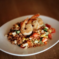 Farro Salad with Blackened Prawns - Recipe photo by soffia