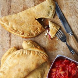 Muffuletta Calzones - Recipe photo by cajunlicious