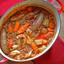 Toulouse Sausages with Puy Lentils - Recipe photo by Healthy Epicurean