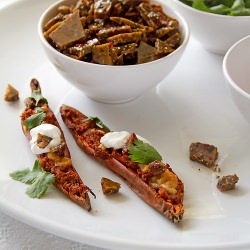 Sweet Potato Skins w/ Chorizo - Recipe photo by SippitySup