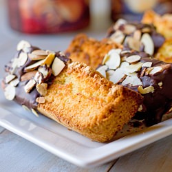 Chocolate Dipped Almond Biscotti - Recipe photo by The Midnight Baker
