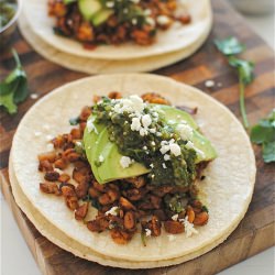 Tempeh Tacos with Poblano Salsa - Recipe photo by BevCooks