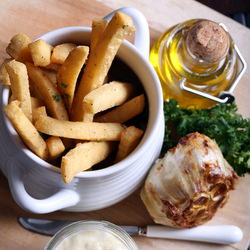 Chickpea Panisse with Garlic Aioli - Recipe photo by olivesfordinner