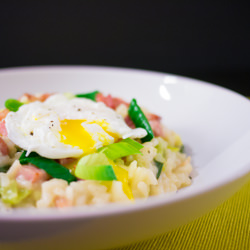 Leek Pancetta Risotto w/ Egg - Recipe photo by cooksnapsavour