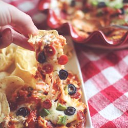 Skinny Layered Pizza Dip - Recipe photo by dashingdish