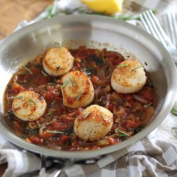 Lemony Tomato Herb Scallops - Recipe photo by Running to the Kitchen