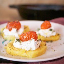 Polenta Crostini with Tomato - Recipe photo by VegetarianVentures