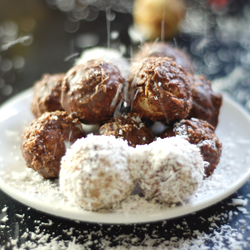 Cacao Dipped Coconut Donut Holes - Recipe photo by gabrielaoel