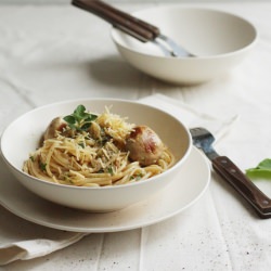Mushroom Zucchini Cream Spaghettini - Recipe photo by cookrepublic