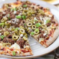 Ground Beef and Green Olive Pizza - Recipe photo by The Healthy Foodie