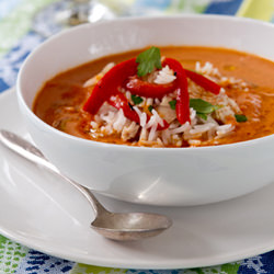 Hummus Red Bell pepper Soup - Recipe photo by a communal table