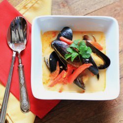 Thai Curry Coconut Mussel Soup - Recipe photo by noshingwiththenolands