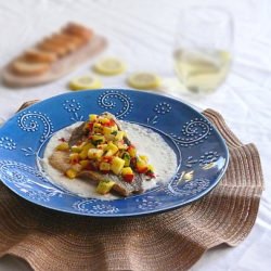 Striped Bass with Mango Salsa - Recipe photo by cookingandbeer