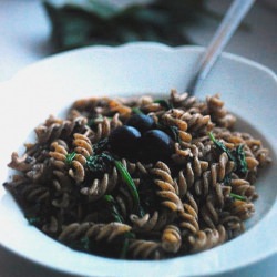 Pasta with Olive-Almond Pesto - Recipe photo by The Cuisine Collective
