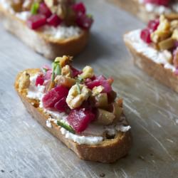 Beet & Bean Salad Crostini - Recipe photo by snappygourmet