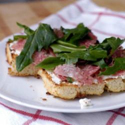 Salami, Greens, Ricotta on Focaccia - Recipe photo by SoHungryBlog