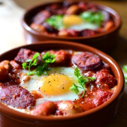 Spanish Baked Eggs & Chorizo - Recipe photo by msihua