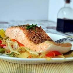 Baked Salmon with Peppers and Onion - Recipe photo by valery86