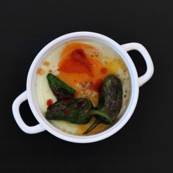 Baked Egg with Pimientos - Recipe photo by Delicious tapas