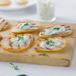 Grilled Pears with Dill Mayonnaise - Recipe photo by kitchentonirvana.com