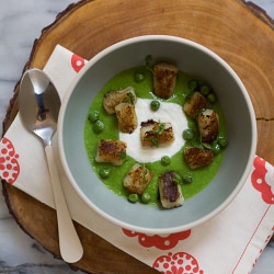 Seared Gnocchi with Pea Pesto - Recipe photo by acozykitchen