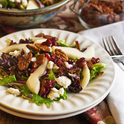 Mixed Greens with Pears and Pecans - Recipe photo by a family feast
